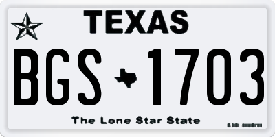 TX license plate BGS1703