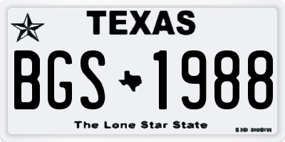 TX license plate BGS1988