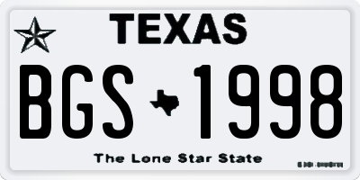 TX license plate BGS1998