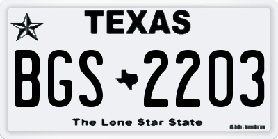TX license plate BGS2203
