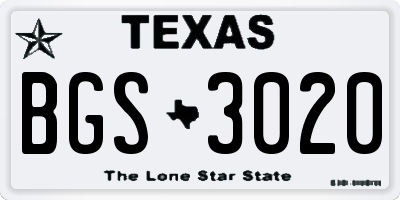 TX license plate BGS3020
