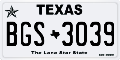 TX license plate BGS3039