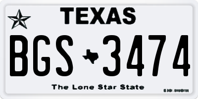 TX license plate BGS3474