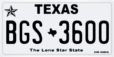 TX license plate BGS3600