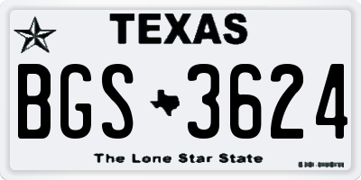 TX license plate BGS3624