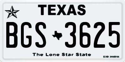 TX license plate BGS3625