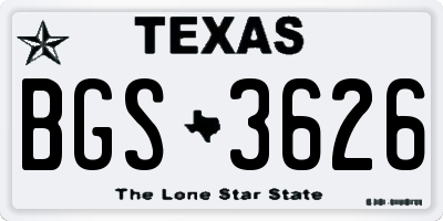 TX license plate BGS3626