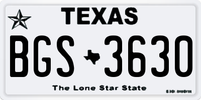 TX license plate BGS3630