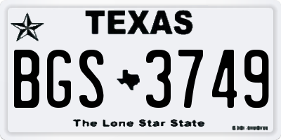 TX license plate BGS3749