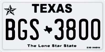 TX license plate BGS3800