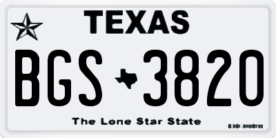 TX license plate BGS3820