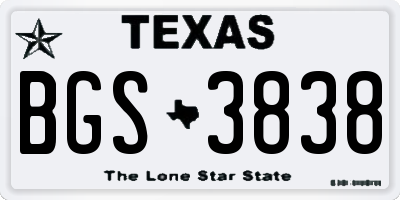 TX license plate BGS3838