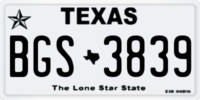 TX license plate BGS3839