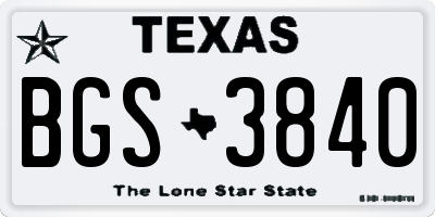 TX license plate BGS3840