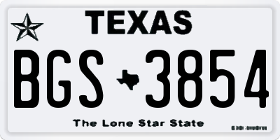TX license plate BGS3854