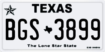 TX license plate BGS3899