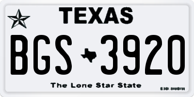 TX license plate BGS3920