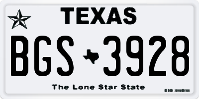TX license plate BGS3928