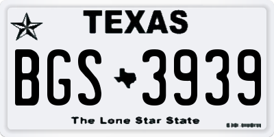TX license plate BGS3939