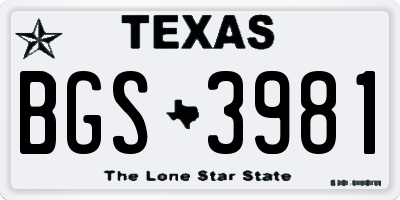 TX license plate BGS3981