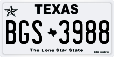 TX license plate BGS3988