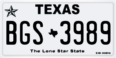 TX license plate BGS3989