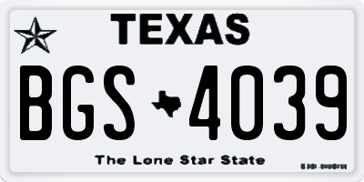 TX license plate BGS4039
