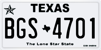 TX license plate BGS4701