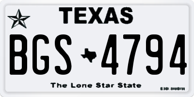 TX license plate BGS4794