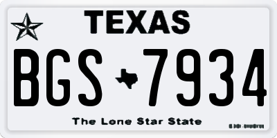 TX license plate BGS7934