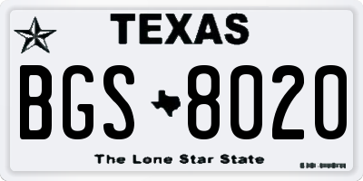 TX license plate BGS8020