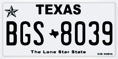 TX license plate BGS8039