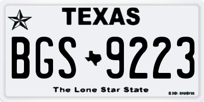 TX license plate BGS9223