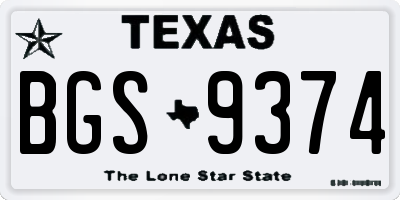 TX license plate BGS9374
