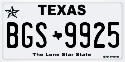 TX license plate BGS9925