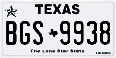 TX license plate BGS9938