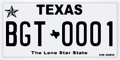 TX license plate BGT0001