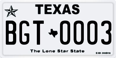 TX license plate BGT0003