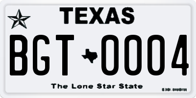 TX license plate BGT0004