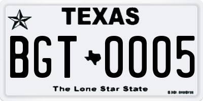 TX license plate BGT0005