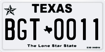 TX license plate BGT0011