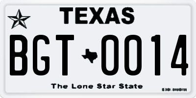 TX license plate BGT0014