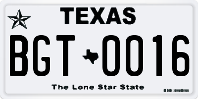 TX license plate BGT0016