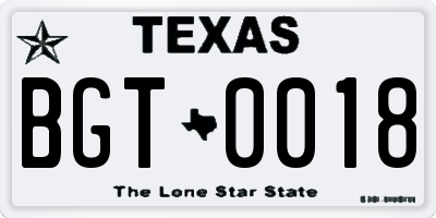 TX license plate BGT0018