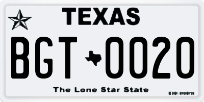 TX license plate BGT0020
