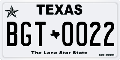 TX license plate BGT0022