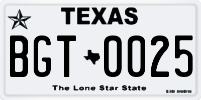 TX license plate BGT0025