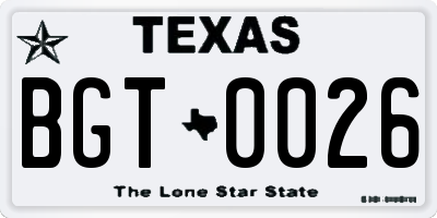 TX license plate BGT0026