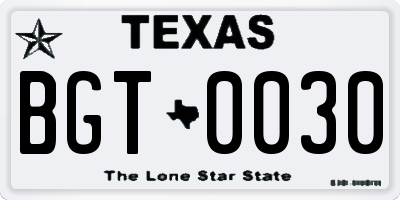 TX license plate BGT0030