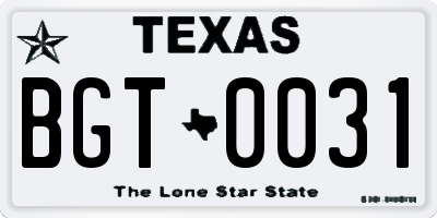 TX license plate BGT0031